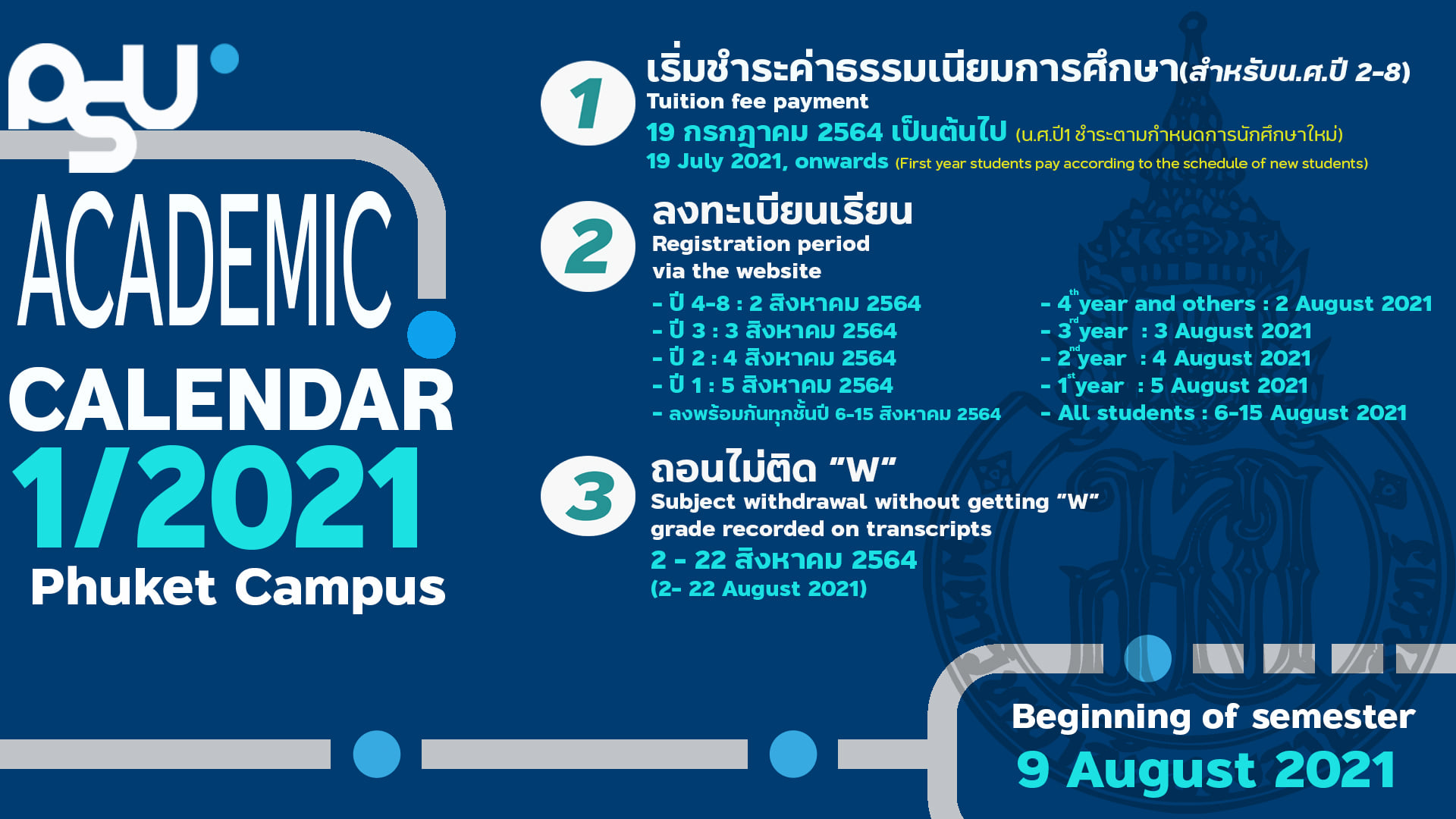 แจ้งกำหนดการลงทะเบียนเรียนภาคการศึกษาที่ 1/2564