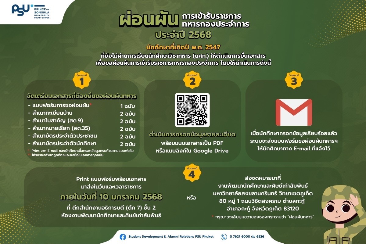 การขอผ่อนผันการตรวจเลือกเข้ารับราชการทหารกองประจำการ พ.ศ. ๒๕๖๘