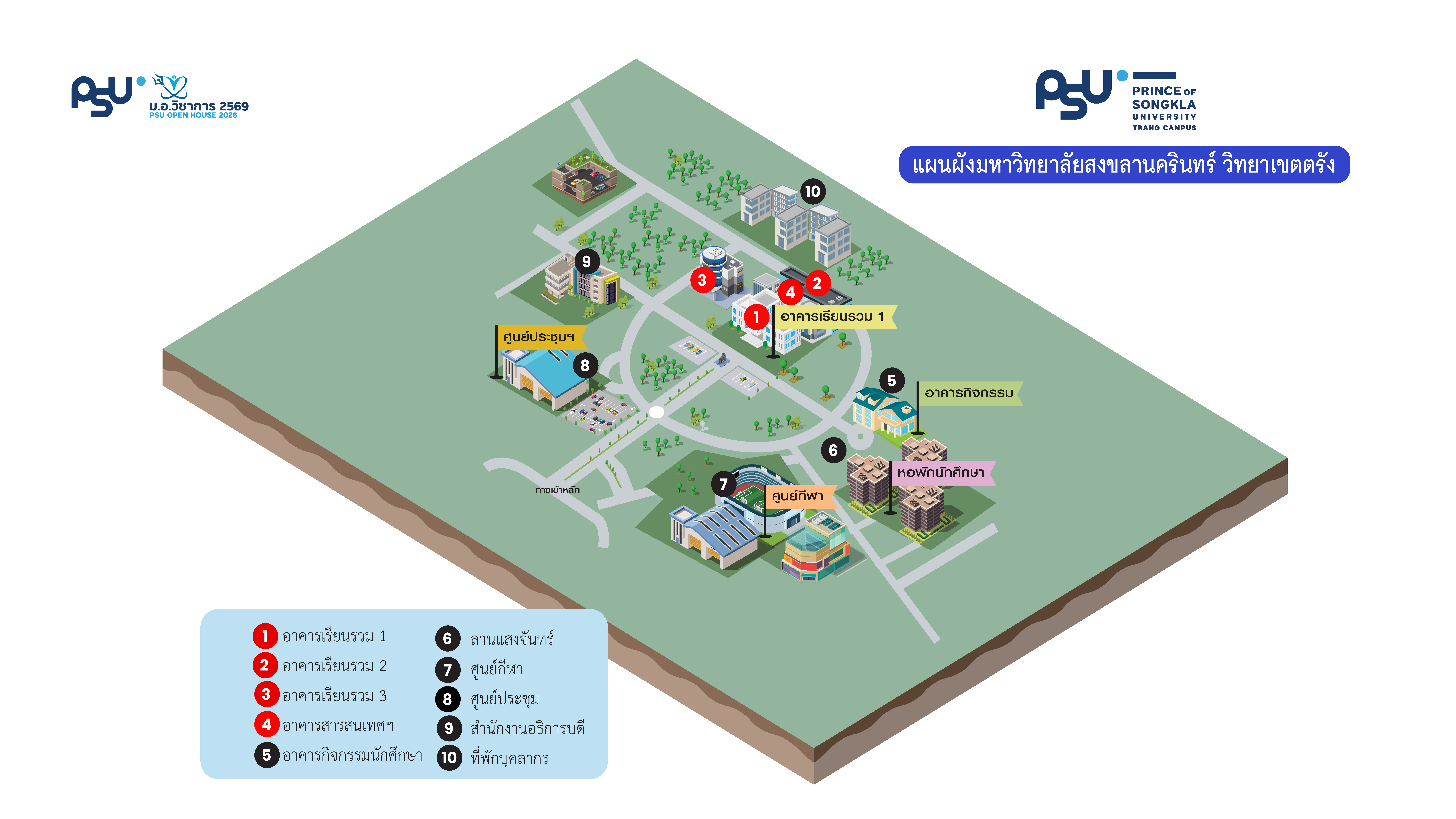 ผังภาพรวม - แผนผังรวมบริเวณงาน ม.อ. วิชาการ ตรัง 2569