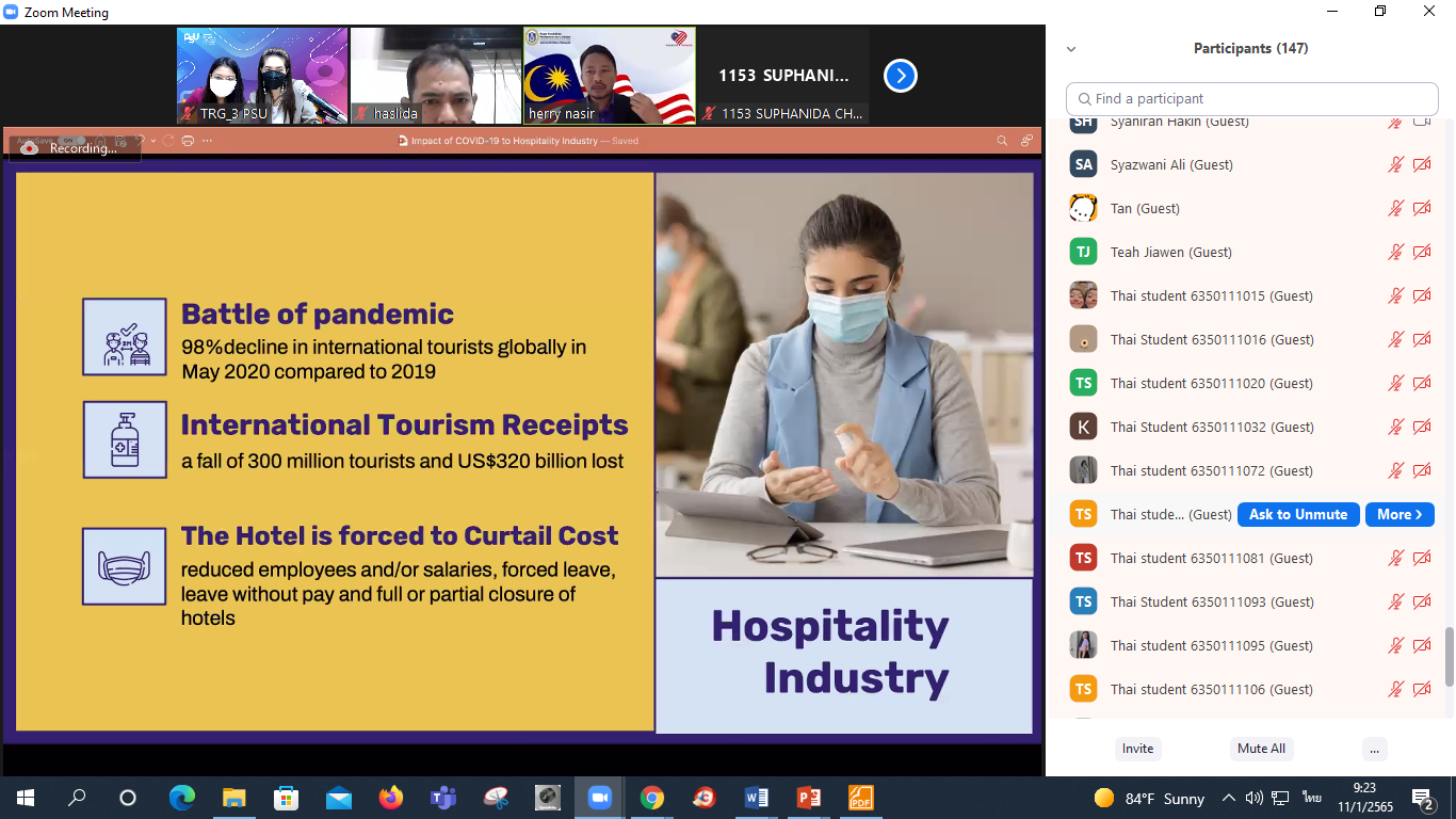 Read more about the article คณะพาณิชยศาสตร์ฯ ม.อ.ตรัง ร่วม UUM จัดบรรยายโครงการ THE VIRTUAL EXCHANGE หัวข้อ Accounting Implications of Covid-19 for Hospitality Industry