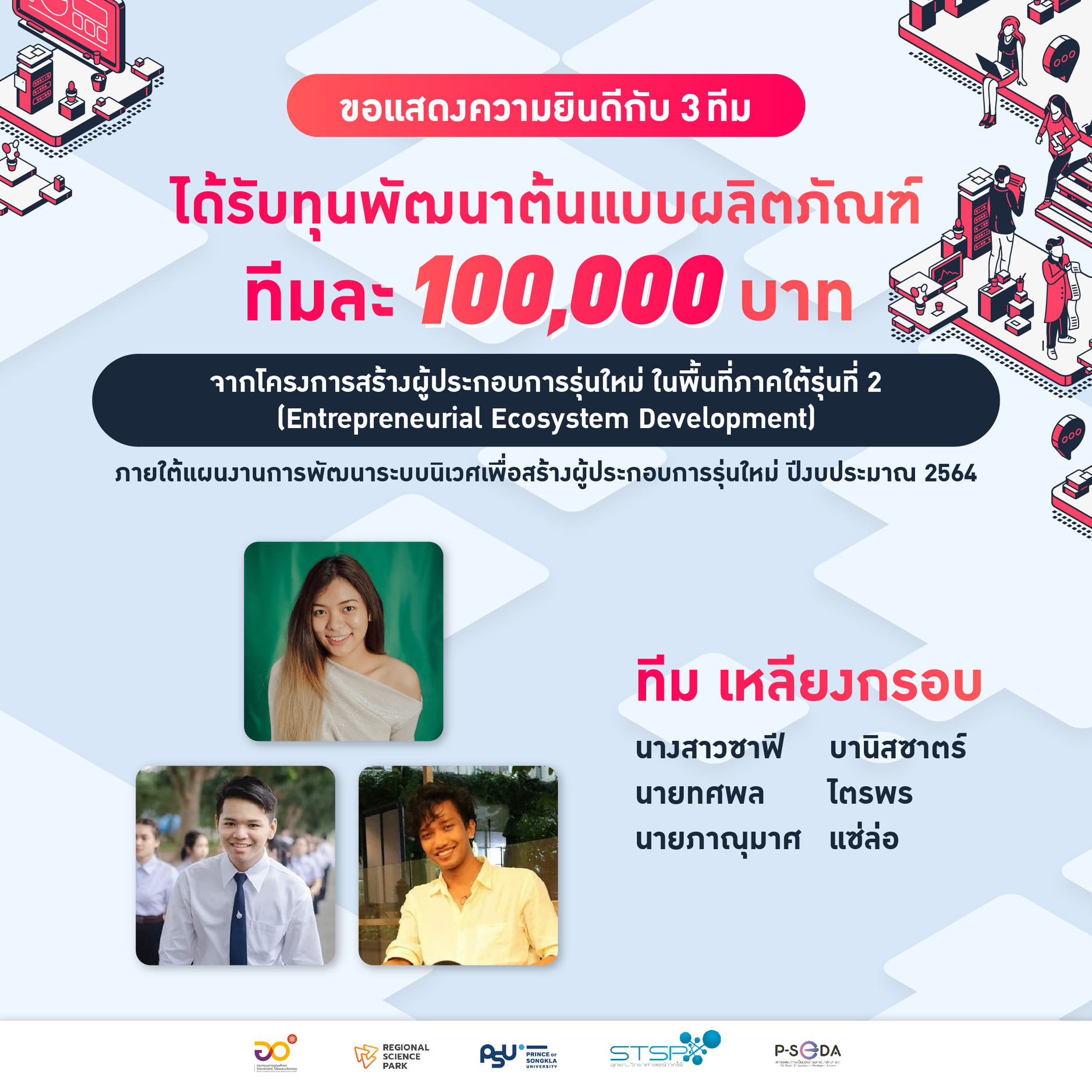 Read more about the article ศิษย์เก่า BE ม.อ.ตรัง รับทุนพัฒนาต้นแบบผลิตภัณฑ์ 100,000 บาท ในโครงการ Entrepreneurial Ecosystem Development รุ่น 2